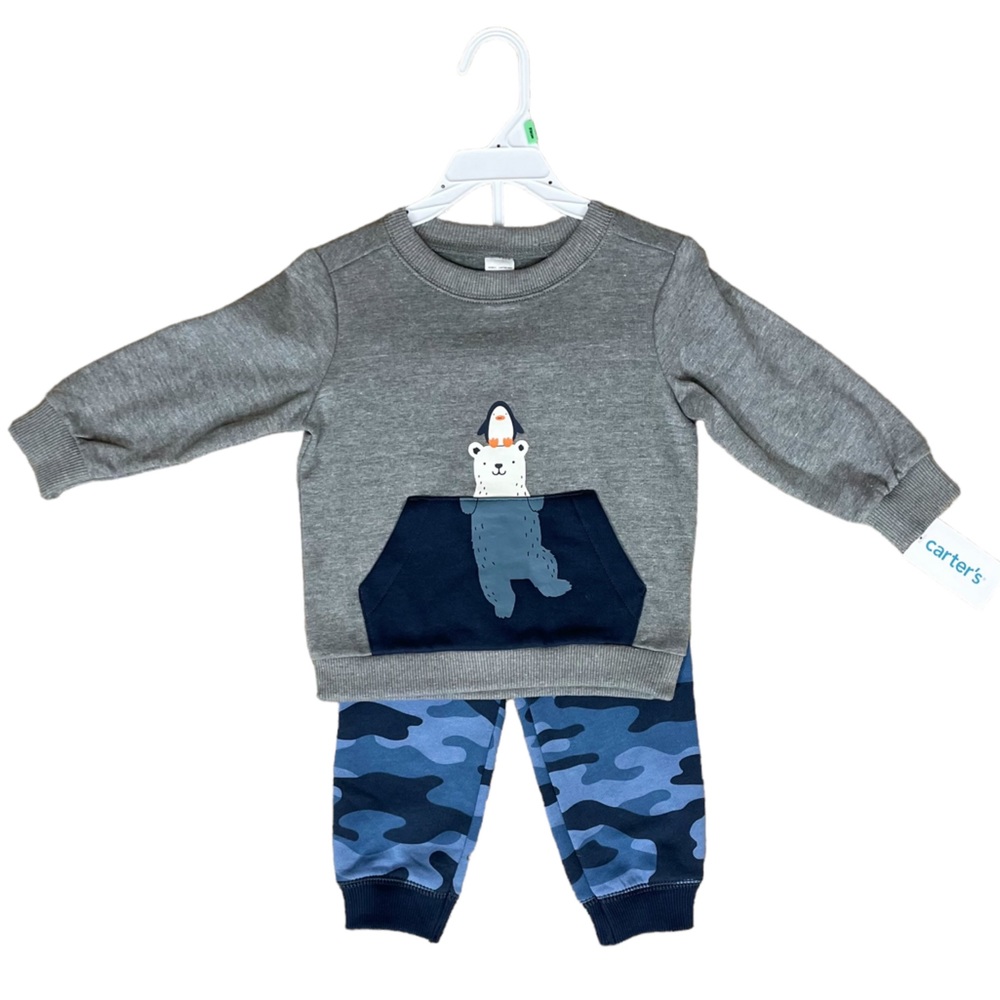 NWT Carter’s Blue Camo Sweatpants and Gray Sweatshirt Set